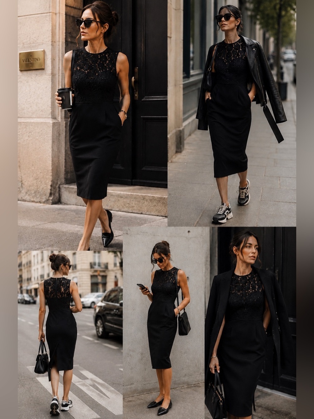 Valentino Sleeveless Black Lace Yoke Sheath Midi Dress Size L